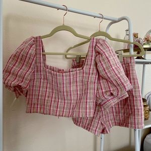 Tailored shorts and puff sleeve shirt set